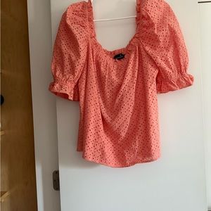Pomander Place Coral Puff Sleeve Blouse